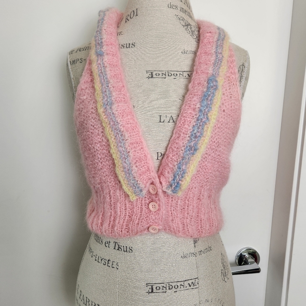 60s Pink Mohair Cardigan Sweater Vest